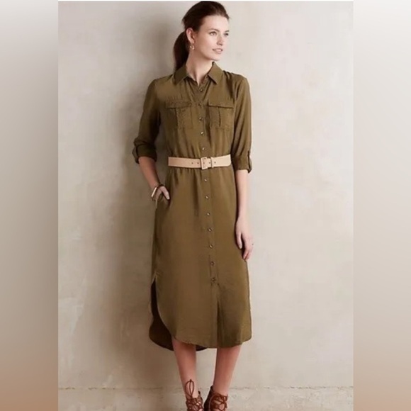 Anthropologie Dresses & Skirts - Maeve Anthropologie Olive Green Button Up Dress